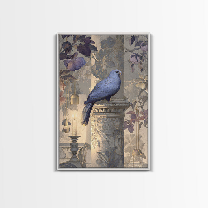 Griffin Perched on Ancient Stone Column Framed Canvas Print, Mythological Art, Textured Painting, Living Room Decor, Legend, MYT-2x3-46
