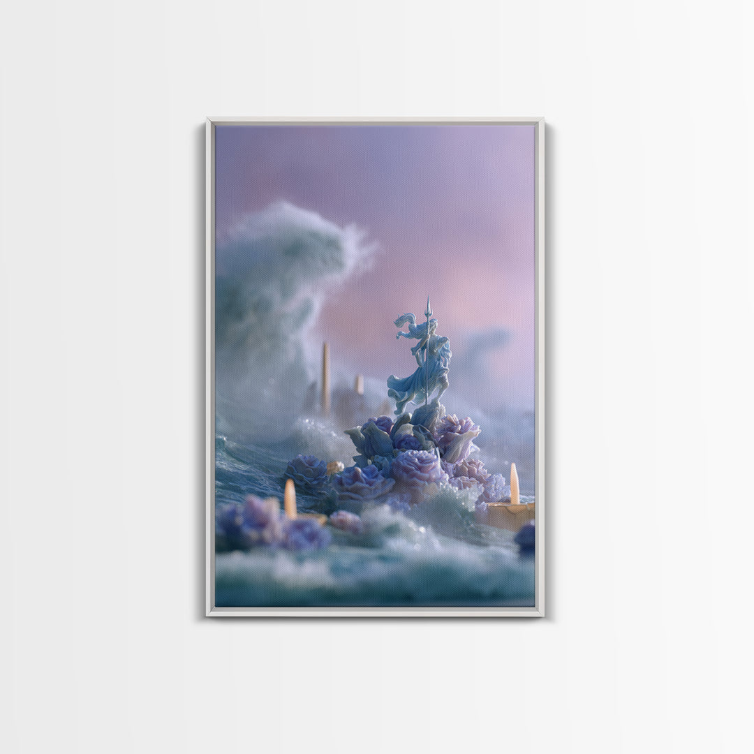 Poseidon Figure Rising from Stormy Ocean Framed Canvas Print, Mythological Art, Art, Living Room Decor, Oil Painting, Legend, MYT-2x3-59