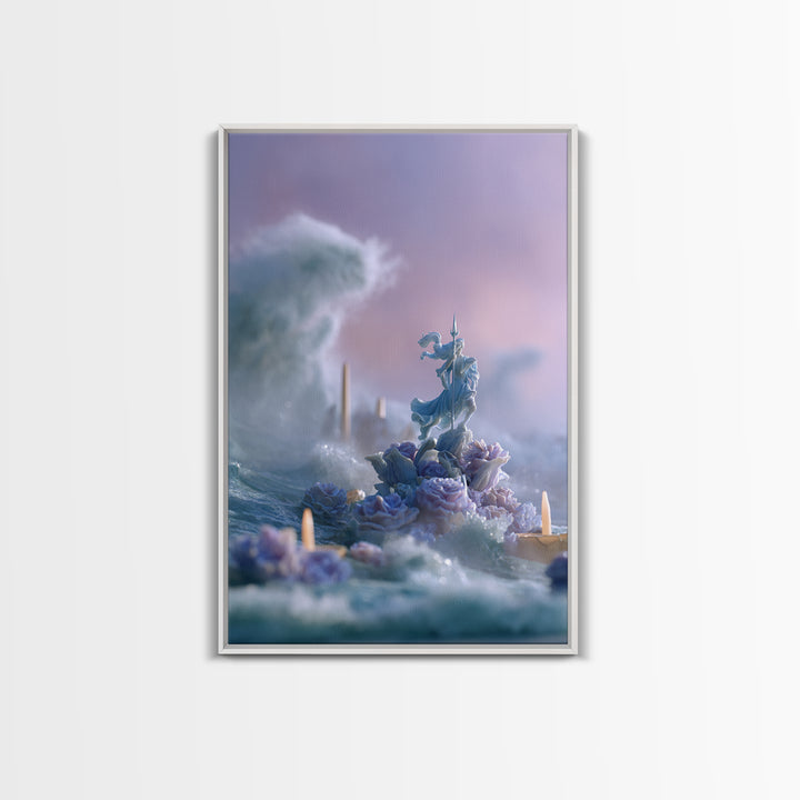 Poseidon Figure Rising from Stormy Ocean Framed Canvas Print, Mythological Art, Art, Living Room Decor, Oil Painting, Legend, MYT-2x3-59