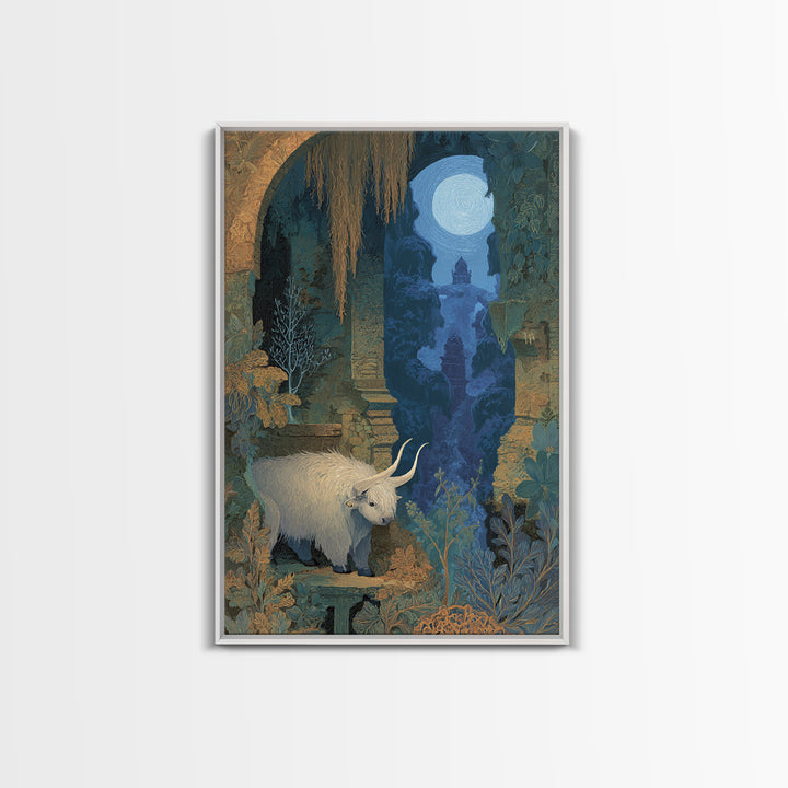 Minotaur in Labyrinth of Warm Stone Framed Canvas Print, Mythological Art, Digital Wall Art, Living Room Decor, Legend, MYT-2x3-97