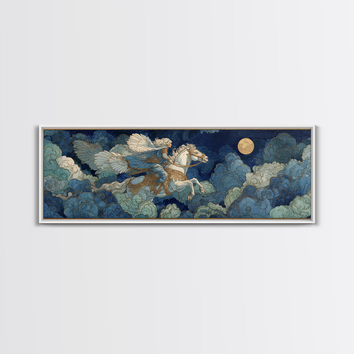 Norse Valkyrie Riding Through Storm Clouds Canvas Print, Mythological Art, Dark Academia Decor, Living Room Decor, Abstract Art, MYT-3x1-25