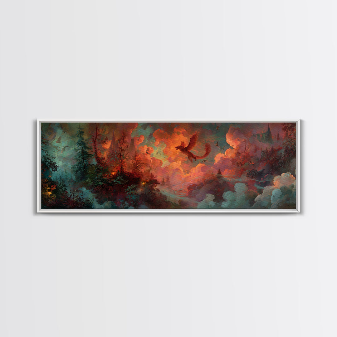 Phoenix Rising from Ashes Canvas Print, Mythological Art, Portrait, Living Room Decor, Oil Painting, Legend, Canvas Painting, MYT-3x1-29