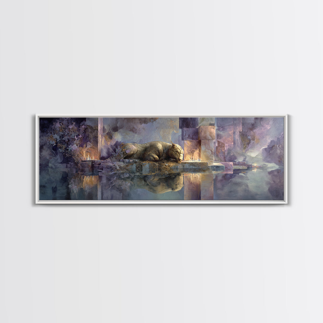 Minotaur in Labyrinth of Warm Stone Canvas Print, Mythological Art, Gothic Home Decor, Living Room Decor, Fine Art, Legend, MYT-3x1-33