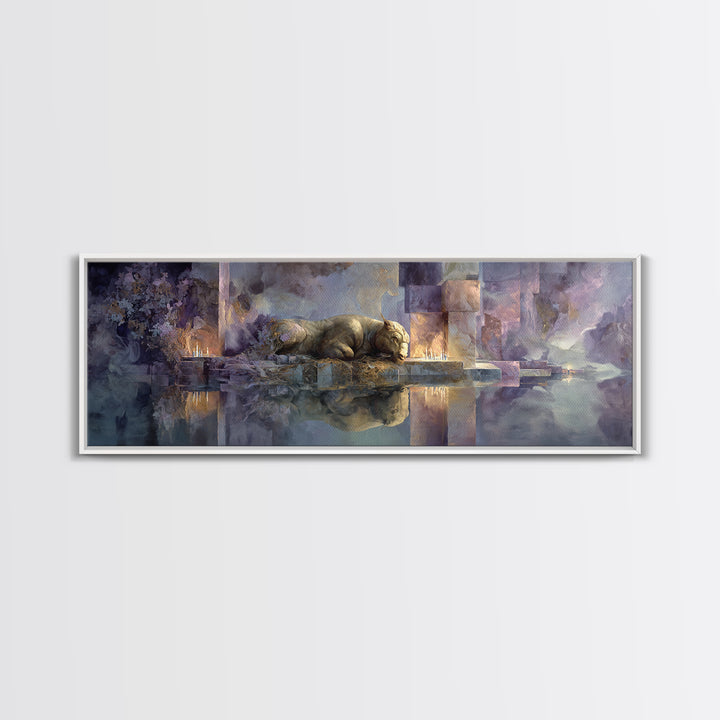 Minotaur in Labyrinth of Warm Stone Canvas Print, Mythological Art, Gothic Home Decor, Living Room Decor, Fine Art, Legend, MYT-3x1-33