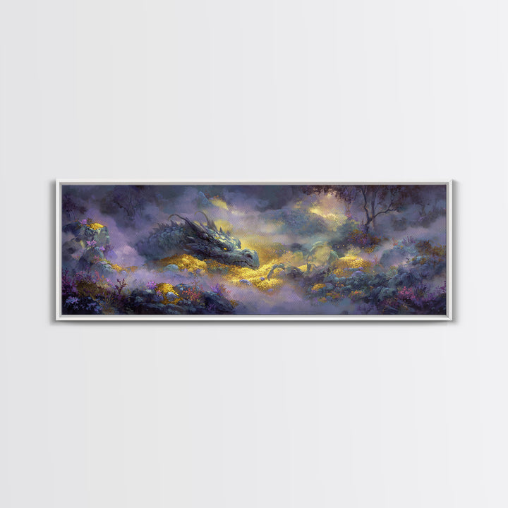 Dragon Guarding a Hoard of Ancient Gold Canvas Print, Mythological Art, Digital Art Download, Living Room Decor, Legend, MYT-3x1-36
