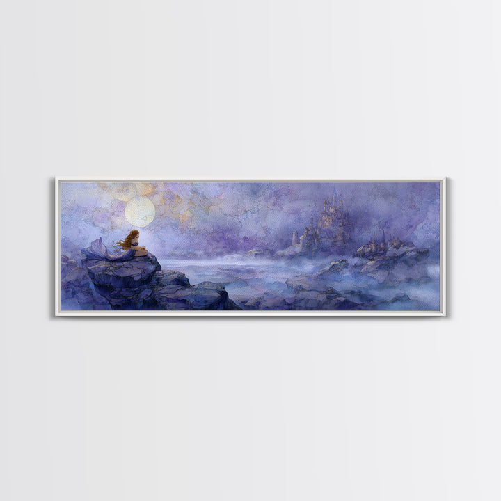 Mermaid Siren on Rocks Framed Canvas Print, Mythological Art, Contemporary Art, Living Room Decor, Legend, Digital Wall Art, MYT-3x1-55