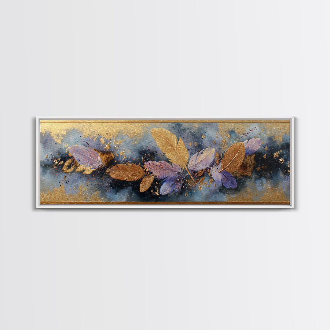 Icarus Falling Through Golden Sky and Feathers Canvas Print, Mythological Art, Contemporary Art, Living Room Decor, Legend, MYT-3x1-68