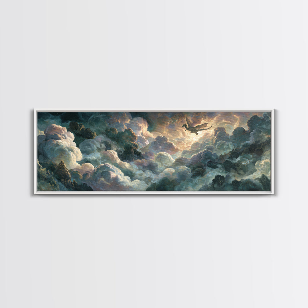 Pegasus Flying Above Cloud Kingdom Canvas Print, Mythological Art, Bedroom Wall Art, Living Room Decor, Oil Painting, Legend, MYT-3x1-85