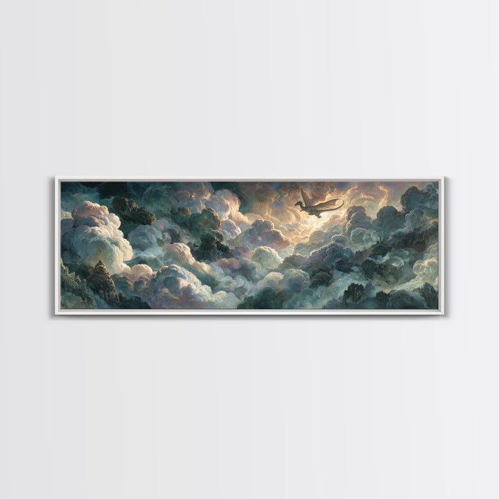 Pegasus Flying Above Cloud Kingdom Canvas Print, Mythological Art, Bedroom Wall Art, Living Room Decor, Oil Painting, Legend, MYT-3x1-85