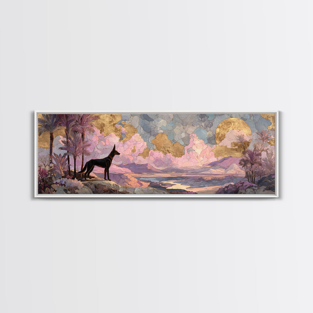 Anubis Profile with Desert Stars Framed Canvas Print, Mythological Art, Living Room Decor, Oil Painting, Legend, MYT-3x1-99