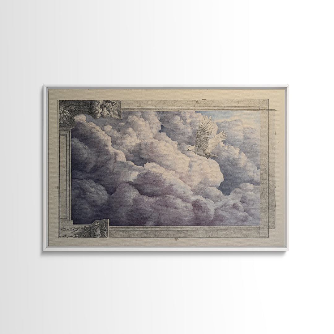 Griffin Perched on Ancient Stone Column Canvas Print, Mythological Art, Framed Wall Art, Living Room Decor, Fine Art, Legend, MYT-3x2-42