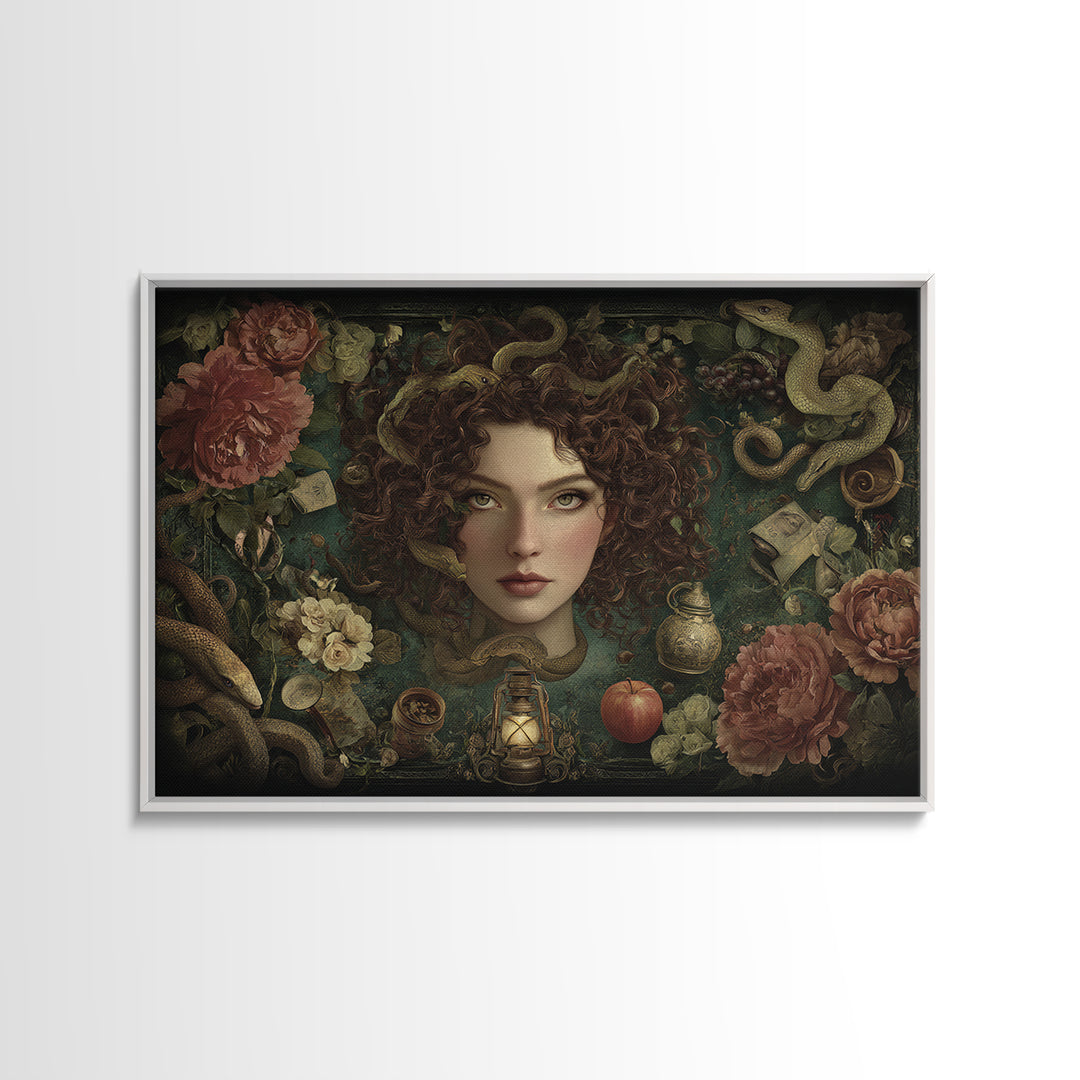 Medusa Portrait with Serpents and Tragic Beauty Canvas Print, Mythological Art, Home Decor, Living Room Decor, Legend, MYT-3x2-77