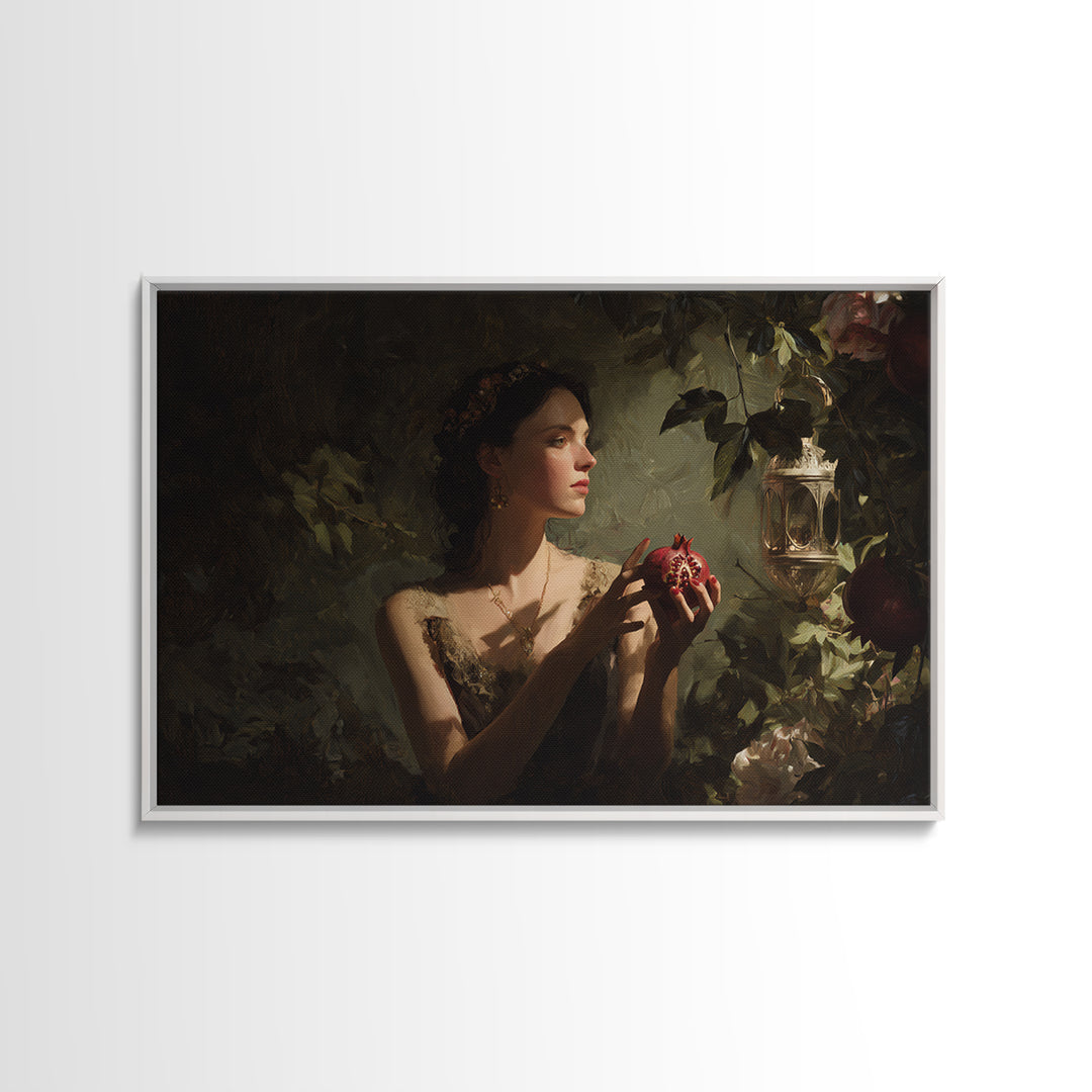 Persephone Holding Pomegranate Canvas Print, Mythological Art, Wall Art, Living Room Decor, Oil Painting, Legend, Artwork, MYT-3x2-83