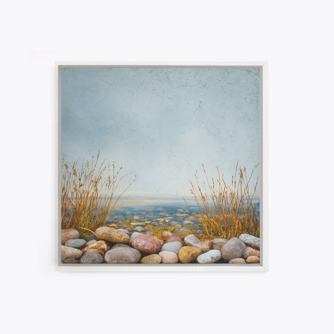 River Stones under Clear Shallow Water Canvas Print, Nature Art, Botanical Art, Living Room Decor, Watercolor Art, Nature, NAT-1x1-13