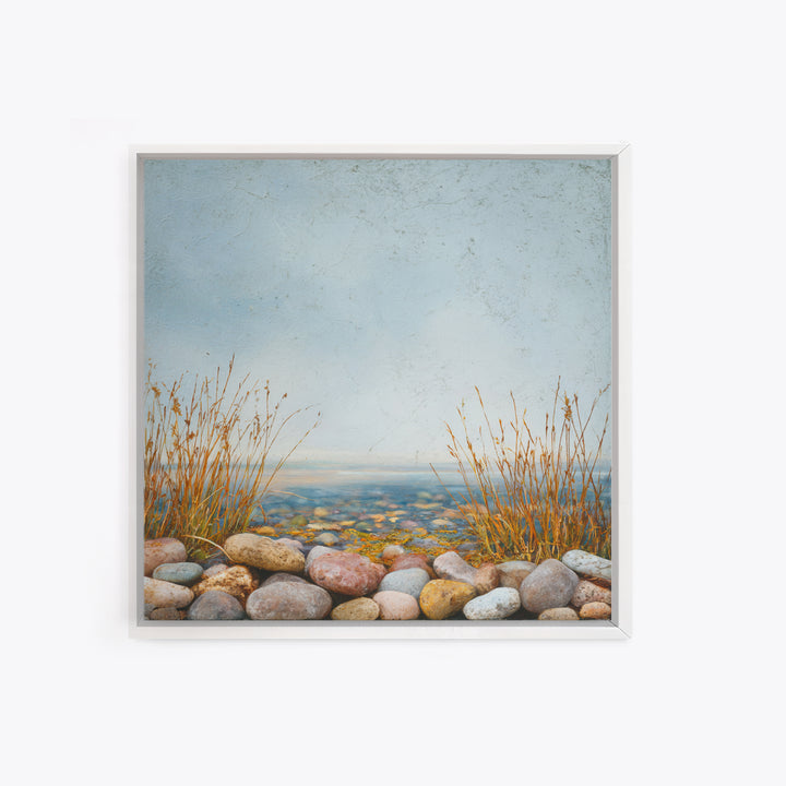 River Stones under Clear Shallow Water Canvas Print, Nature Art, Botanical Art, Living Room Decor, Watercolor Art, Nature, NAT-1x1-13