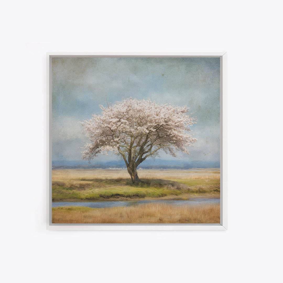 Spring Cherry Blossoms Framed Canvas Print, Nature Art, 3d Wall Art, Living Room Decor, Watercolor Art, Nature, Nature Wall Art, NAT-1x1-16