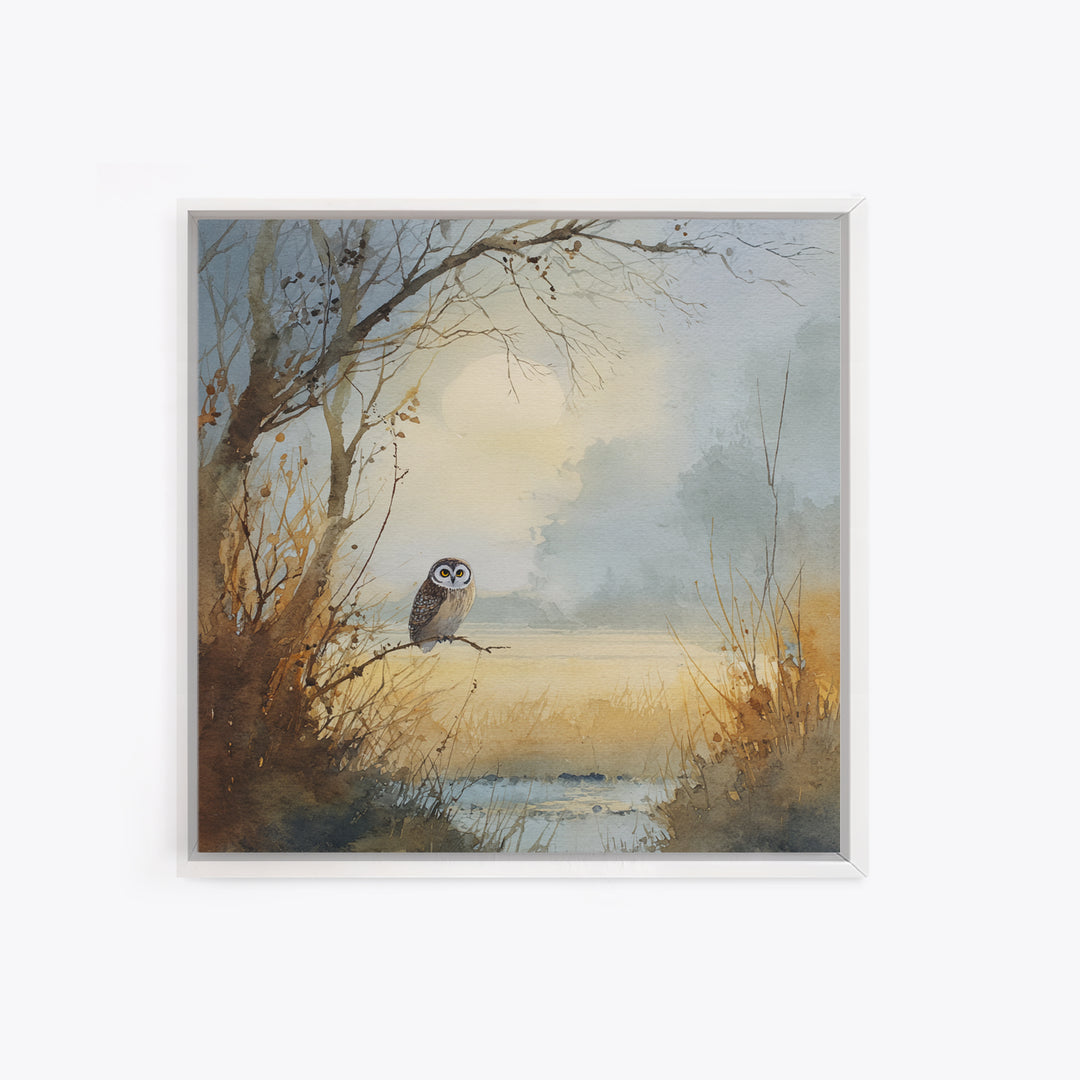 Owl in Moonlit Branches Canvas Print, Nature Art, Living Room Decor, Nature, Ocean Art, Bird Wall Art, Nature Wall Art, NAT-1x1-19