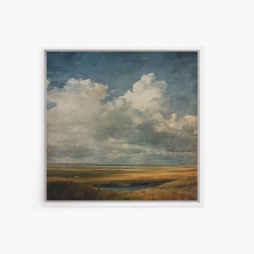 Storm Clouds over a Rolling Prairie Framed Canvas Print, Nature Art, Bird Wall Art, Living Room Decor, Fine Art, Nature, NAT-1x1-38