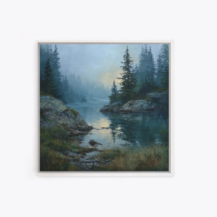 Misty Mountain Lake Canvas Print, Nature Art, Nature Wall Art, Living Room Decor, Fine Art, Nature, Textured Painting, NAT-1x1-5