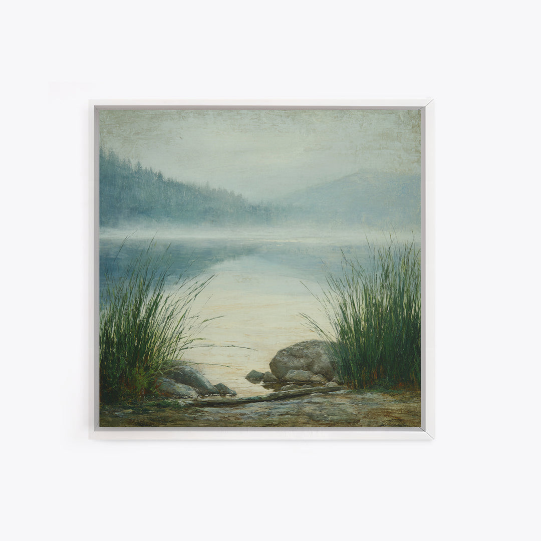Misty Mountain Lake Framed Canvas Print, Nature Art, Fine Art Print, Living Room Decor, Watercolor Art, Nature, Poster, NAT-1x1-53