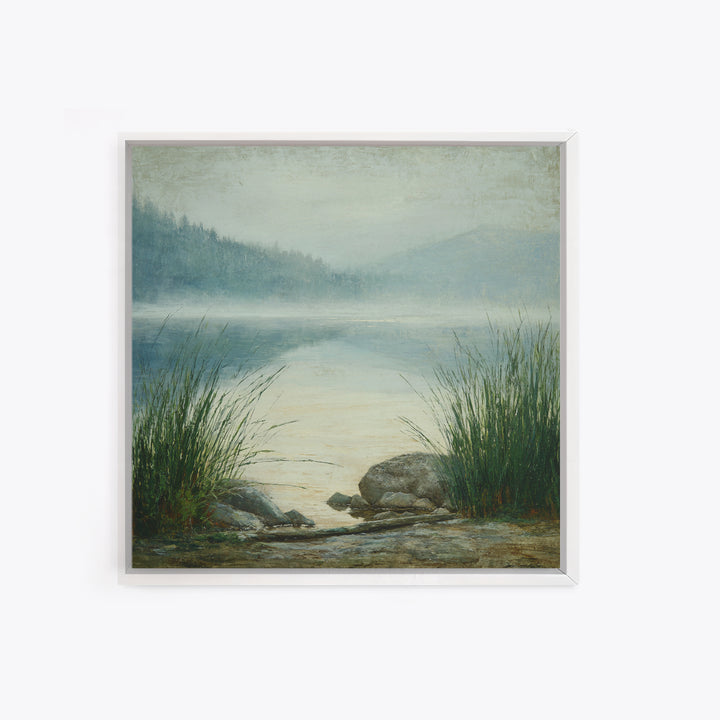 Misty Mountain Lake Framed Canvas Print, Nature Art, Fine Art Print, Living Room Decor, Watercolor Art, Nature, Poster, NAT-1x1-53