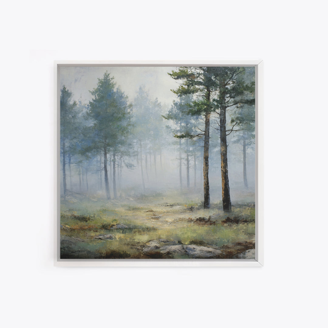 Moody Pine Forest Framed Canvas Print, Nature Art, Gallery Decor, Living Room Decor, Oil Painting, Nature, Contemporary Art, NAT-1x1-65