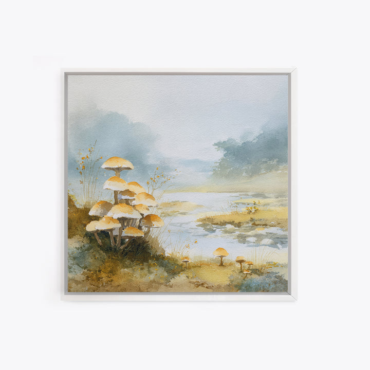 Mushroom Cluster in Enchanted Woodland Framed Canvas Print, Nature Art, Artwork, Living Room Decor, Fine Art, Nature, NAT-1x1-7