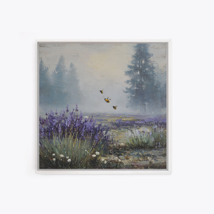 Bees Circling Lavender Blossoms Framed Canvas Print, Nature Art, Ocean Art, Living Room Decor, Fine Art, Nature, Art Print, NAT-1x1-71