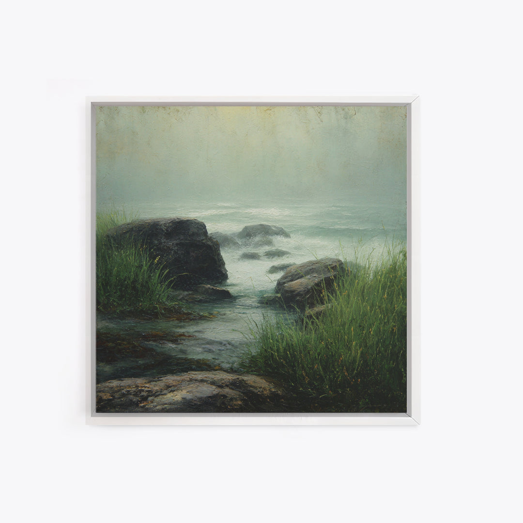 Waterfall Hidden Among Dark Green Rocks Canvas Print, Nature Art, Modern Decor, Living Room Decor, Fine Art, Nature, Home Decor, NAT-1x1-75