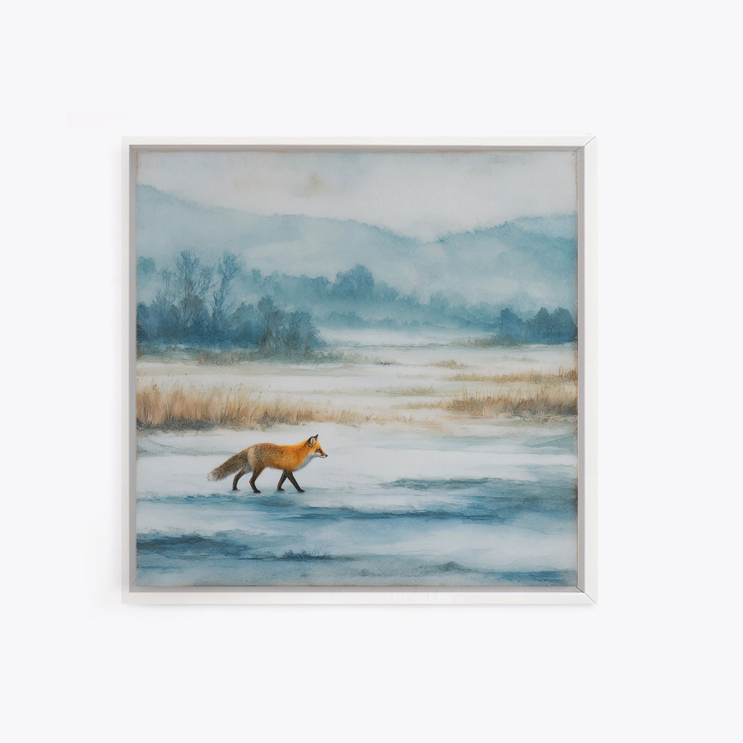 Fox Crossing a Snowy Forest Clearing Canvas Print, Nature Art, Neutral Decor, Living Room Decor, Fine Art, Nature, Wall Art, NAT-1x1-82