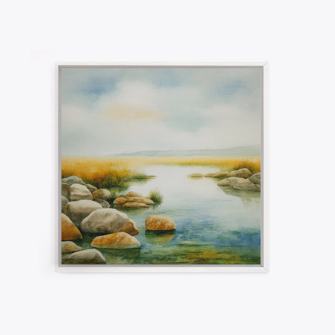 River Stones under Clear Shallow Water Canvas Print, Nature Art, Boho Decor, Living Room Decor, Fine Art, Nature, Wall Decor, NAT-1x1-85