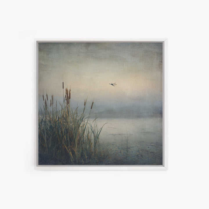 Dragonfly over a Pond with Reeds Canvas Print, Nature Art, Nature Wall Art, Living Room Decor, Fine Art, Nature, NAT-1x1-90