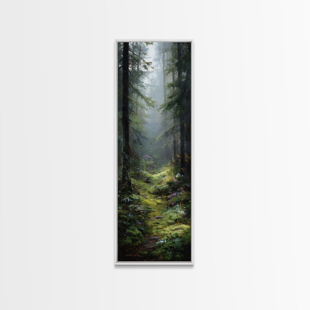 Sunlit Forest Path Canvas Print, Nature Art, Statement Artwork, Living Room Decor, Oil Painting, Nature, Wall Decor, Mushroom, NAT-1x3-13