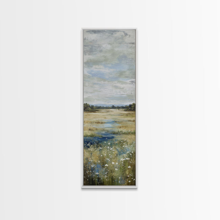Wildflower Meadow under Soft Summer Sky Canvas Print, Nature Art, Ocean Art, Living Room Decor, Fine Art, Nature, Art Print, NAT-1x3-14