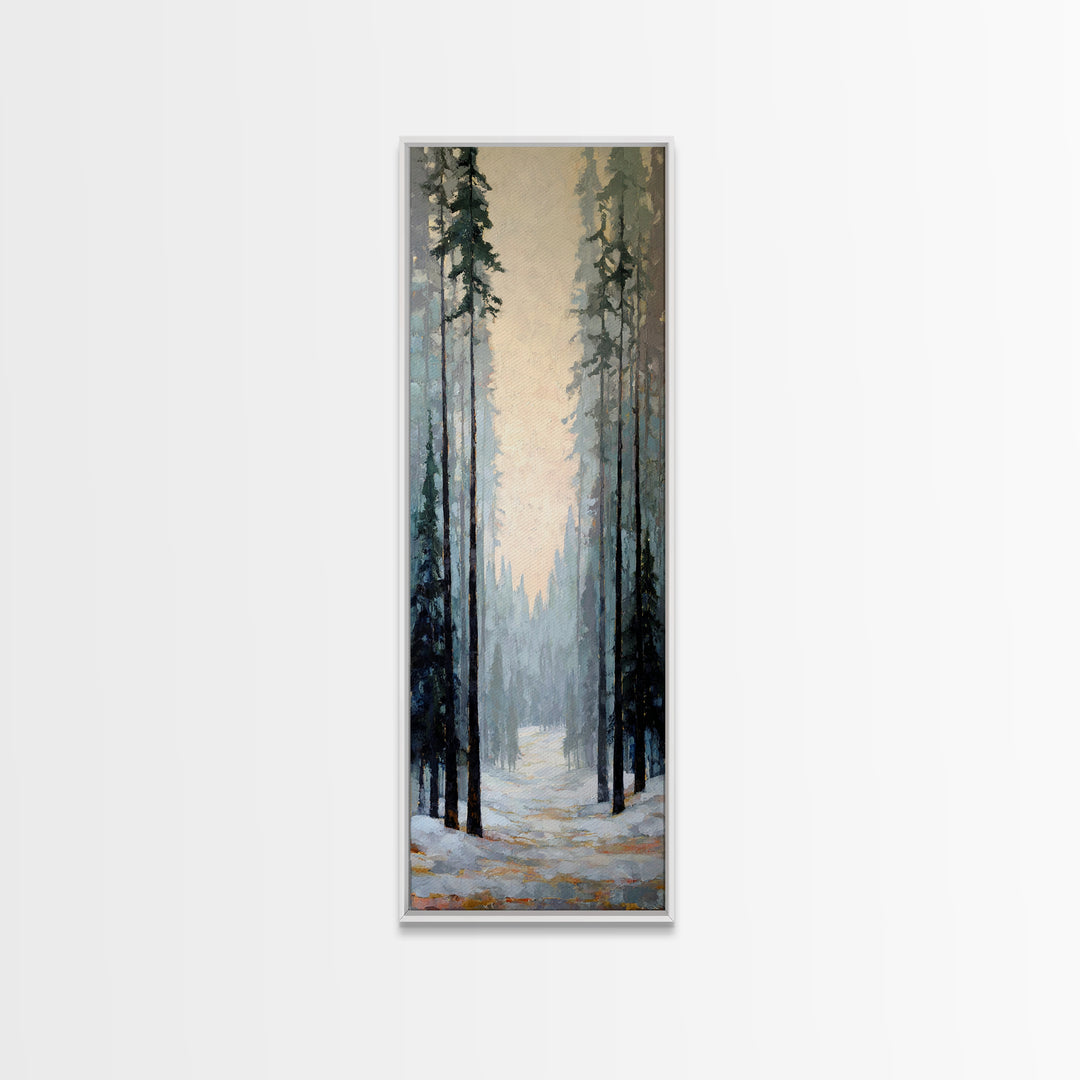 Fox Crossing a Snowy Forest Clearing Canvas Print, Nature Art, Moss Art, Living Room Decor, Oil Painting, Nature, NAT-1x3-22