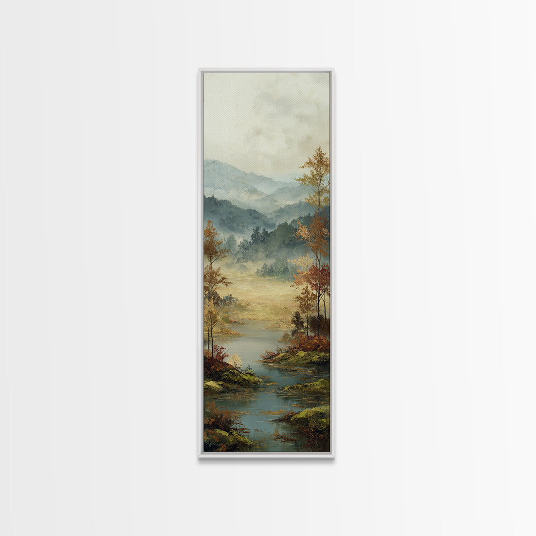 Autumn Leaves Floating on Quiet Stream Canvas Print, Nature Art, Bird Wall Art, Living Room Decor, Fine Art, Nature, NAT-1x3-42