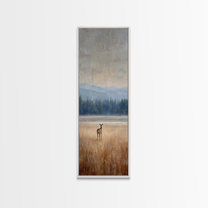 Deer Standing in a Golden Field Canvas Print, Nature Art, Contemporary Art, Living Room Decor, Fine Art, Nature, Framed Art, NAT-1x3-44
