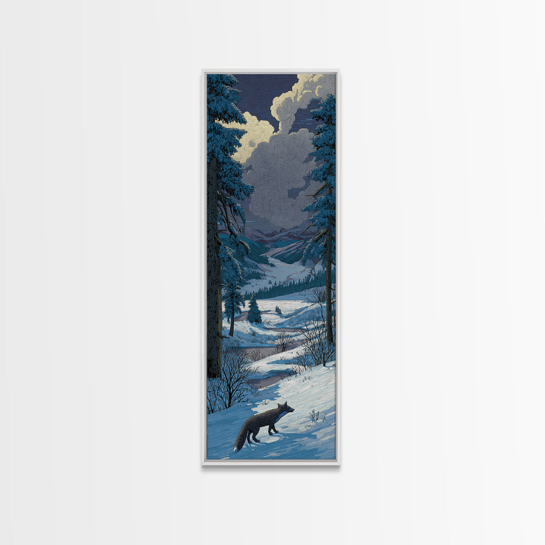 Fox Crossing a Snowy Forest Clearing Framed Canvas Print, Nature Art, Nature Wall Art, Living Room Decor, Fine Art, Nature, NAT-1x3-46