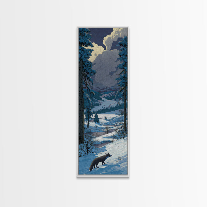 Fox Crossing a Snowy Forest Clearing Framed Canvas Print, Nature Art, Nature Wall Art, Living Room Decor, Fine Art, Nature, NAT-1x3-46