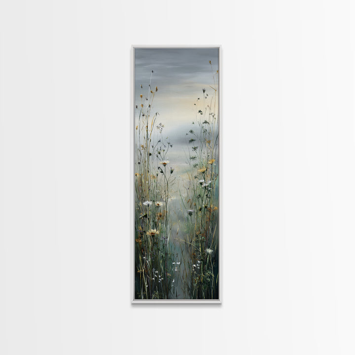 Sunrise Through Tall Grass and Wildflowers Framed Canvas Print, Nature Art, Living Room Decor, Watercolor Art, Nature, NAT-1x3-47