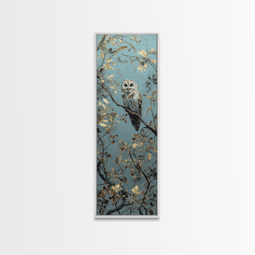 Owl in Moonlit Branches Canvas Print, Nature Art, Artwork, Living Room Decor, Fine Art, Nature, Landscape Art, Botanical Art, NAT-1x3-55