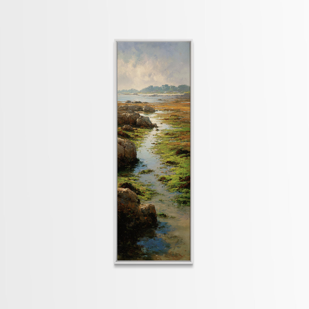 Calm Beach Tide Pooling Around Rocks Canvas Print, Nature Art, Art, Living Room Decor, Abstract Art, Nature, 3d Wall Art, NAT-1x3-60
