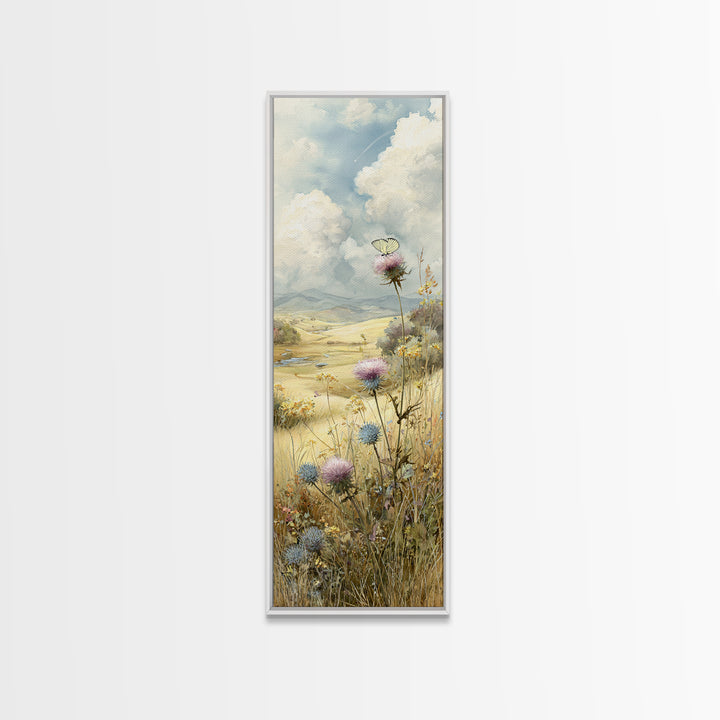 Butterfly Resting on a Blooming Thistle Framed Canvas Print, Nature Art, Floral, Living Room Decor, Fine Art, Nature, NAT-1x3-64