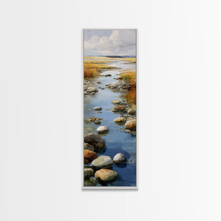River Stones under Clear Shallow Water Canvas Print, Nature Art, Painting, Living Room Decor, Fine Art, Nature, Modern Wall Art, NAT-1x3-73