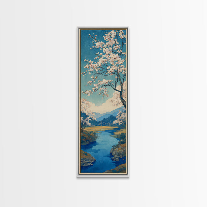 Spring Cherry Blossoms Framed Canvas Print, Nature Art, Wood Wall Art, Living Room Decor, Oil Painting, Nature, NAT-1x3-76