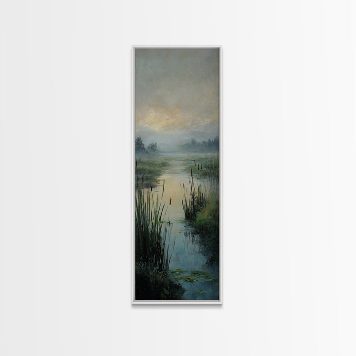 Dragonfly over a Pond with Reeds Canvas Print, Nature Art, Mountain Art, Living Room Decor, Fine Art, Nature, Minimalist Decor, NAT-1x3-78