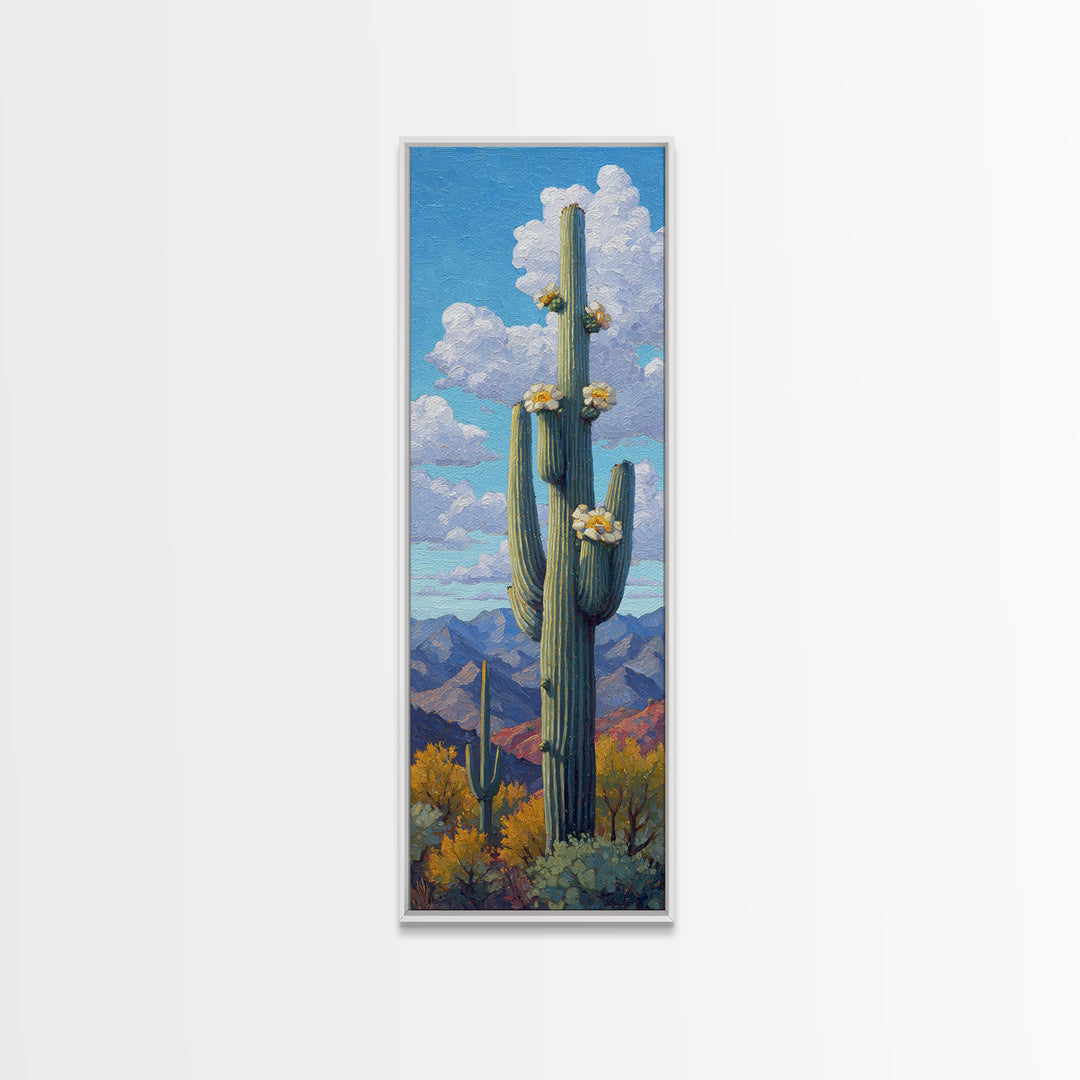 Desert Cactus Blooming After Rain Framed Canvas Print, Nature Art, Living Room Decor, Oil Painting, Nature, Ocean Art, NAT-1x3-80