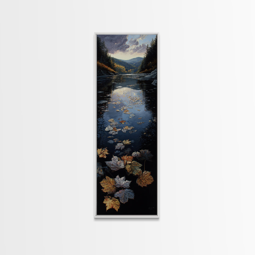 Autumn Leaves Floating on Quiet Stream Canvas Print, Nature Art, Art Print, Living Room Decor, Oil Painting, Nature, NAT-1x3-90