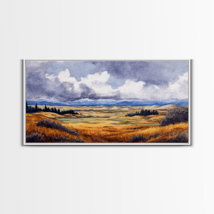 Storm Clouds over a Rolling Prairie Framed Canvas Print, Nature Art, Art Print, Living Room Decor, Fine Art, Nature, NAT-2x1-10