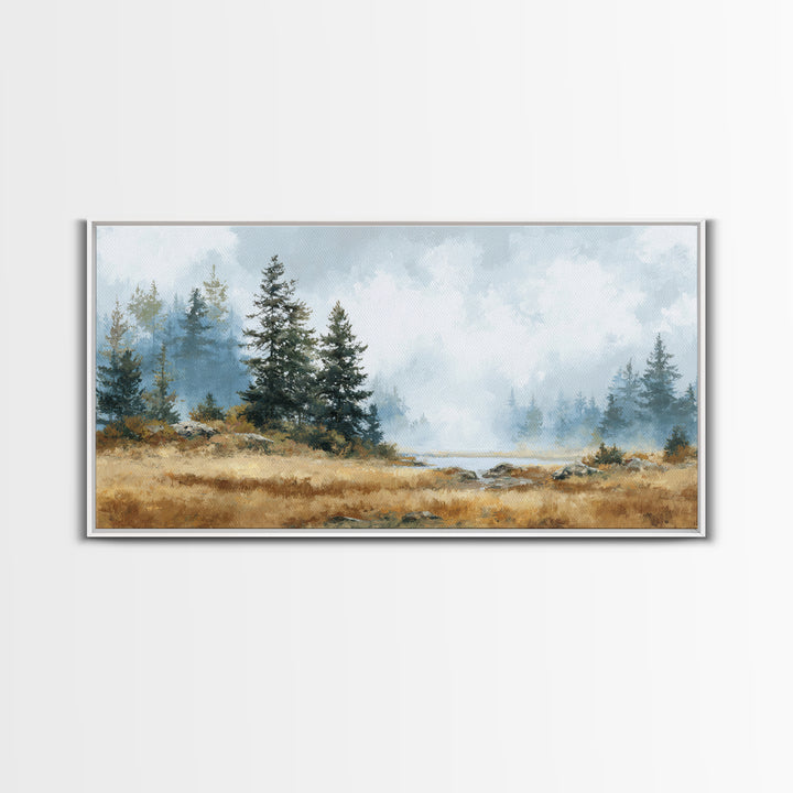 Moody Pine Forest Framed Canvas Print, Nature Art, Minimalist Decor, Living Room Decor, Fine Art, Nature, Artwork, Framed Art, NAT-2x1-13